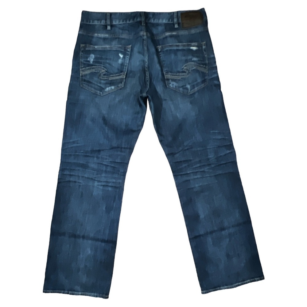 Silver ZAC Jeans Mens 36 Blue Straight Stretch Casual Factory Distressed 36x33